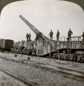 16 tums järnvägspistol som pulveriserade Hindenburglinjen, första världskriget, Frankrike, 1917-1918.