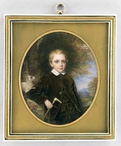 Porträtt av en pojke, ca 1865-80 (akvarell på elfenben, förgylld och glas) av Reginald Easton
