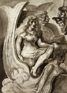 Ryttare i en sjöjungfrutunnelbåt: En dubbelsidig akvarell av Reginald Marsh