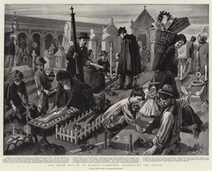 Alla själars dag på en italiensk kyrkogård, dekorering av gravarna (lito) av Reginald Thomas Cleaver