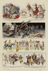 Hur två avdelningar i kansliet åkte för att skjuta i Klippiga bergen (färglitografi) av Reginald Thomas Cleaver