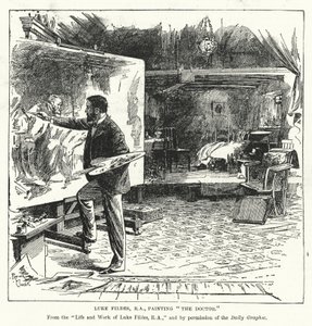 Luke Fildes, RA, målning av The Doctor (litografi)