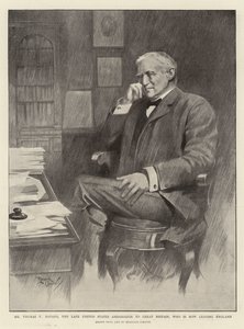 Thomas F Bayard, USA:s förre ambassadör i Storbritannien, som nu lämnar England (litografi) av Reginald Thomas Cleaver