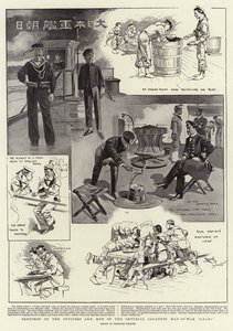 Skisser av officerare och manskap på det kejserliga japanska krigsfartyget "Asahi" (litografi)