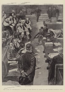 Hertigen av Devonshire talar i överhuset om lagförslaget om församlingsråd (gravyr) av Reginald Thomas Cleaver