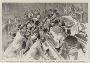 Striden i underhuset, underhuset som det såg ut när oroligheterna var som värst (gravyr) av Reginald Thomas Cleaver