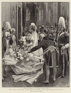 Den första salongen som hölls av drottningen i egen hög person i år (litografi) av Reginald Thomas Cleaver