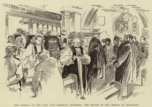 Begravningen av den framlidne Lord Randolph Churchill, gudstjänsten i kyrkan i Woodstock (litografi) av Reginald Thomas Cleaver