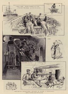 Flottans manövrer, studier ombord på ett slagskepp (litografi) av Reginald Thomas Cleaver