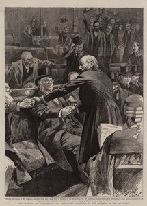 Parlamentets öppnande, Gladstones mottagande av oppositionsmedlemmarna (gravyr)