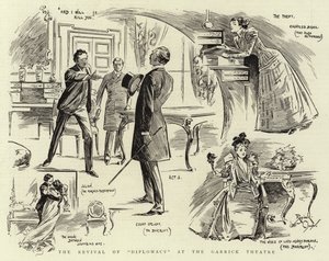 Nyuppsättningen av "Diplomacy" på Garrick Theatre (litografi) av Reginald Thomas Cleaver