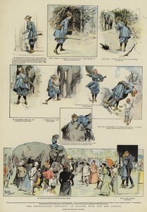 Den olyckliga jägarinnan, ett avsnitt med pistol och kamera (chromolitho)