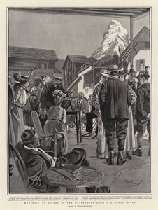 Tittar på en bestigning av Matterhorn från ett hotell i Zermatt (litografi) av Reginald Thomas Cleaver