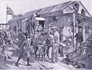 Vad evakuering innebär för de lojala kolonisterna, illustration från "After Pretoria: The Guerilla War av Reginald Thomas Cleaver