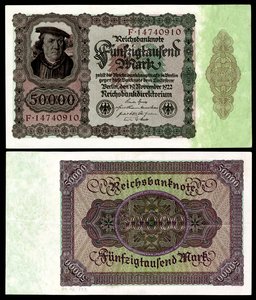 Pappersmärke för Weimarrepubliken, efter hyperinflationstiden efter första världskriget av Reichsbankdirektorium Berlin