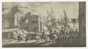 Maskerad vid en hamn av Reinier Nooms (attributed to)