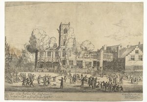 Brand i det gamla stadshuset i Amsterdam Det gamla stadshuset till Amsterdam brann den 7 juli på söndagsmorgonen klockan halv tre Ao 1652 (titel på objekt)