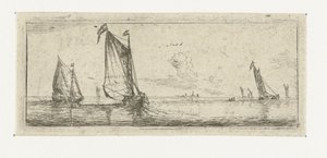 Litet havslandskap med två pråmar Small Seascapes (serietitel) av Reinier Nooms