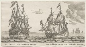 Ships of Amsterdam: The Pearl and East Indiaman, The Double Eagle, a West Indiaman. av Reinier Nooms