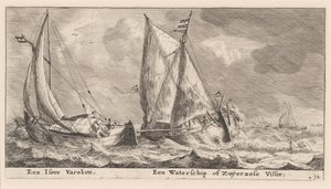 Ett "Isere"-fartyg och en vattenschip eller Zuiderzee-fiskebåt