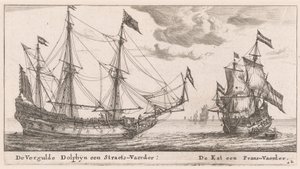 "Vergulde Dolphyn", ett stort handelsfartyg och "Kat", en flöjt av Reinier Nooms, called Zeeman