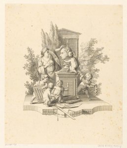 Allegorisk scen med en byst av Jacob Otten Huslij av Reinier Vinkeles (I)