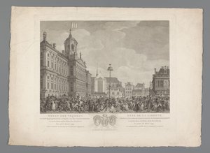 Frihetsfest på Damtorget i Amsterdam, 4 mars 1795 Frihetens högtid, firad, i samband med invigningen av frihetsträdet, i Amsterdam, på revolutionens torg, den 4 mars 1795. Det första året av den bataviska friheten / Fête de la L