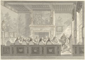 Sittande av Prins Willem V i Amiralitetets styrelse i Amsterdam av Reinier Vinkeles (I)