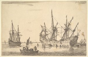 Män som tätar skrovet på ett skepp, 1600-talet.