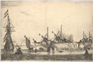 Fartyg omhändertagna för caulking the Hull, 1600-talet.