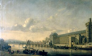 Utsikt över Seine med södra fasaden av Louvren, Paris, 1660