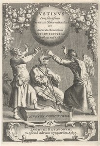 Minerva en twee geketende figurer Titelsida voor: A. Thysius, Justinus med de mest utvalda olika observationer och en detaljerad genomgång, 1650