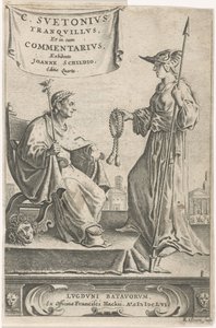 Piedestal med en kejsare på sitt säte Titelsida för: JE. Sköld, [Opera], 1656