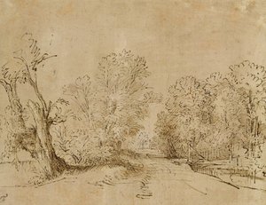 En skogsbevuxen väg av Rembrandt van Rijn