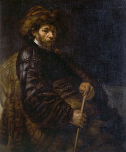 En sittande man med en pinne (olja på duk) av Rembrandt Harmensz. van Rijn