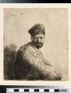 Skäggig man i pälsad orientalisk mössa: konstnärens far av Rembrandt van Rijn