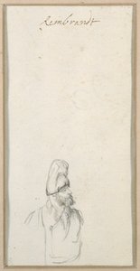 Skäggig man i profil, i hög keps, ca 1640 (svart krita på papper) av Rembrandt Harmensz. van Rijn