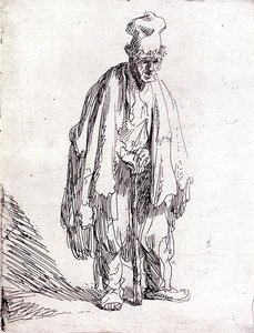 Tiggare i en stående keps (penna och bläck på papper) av Rembrandt Harmensz. van Rijn