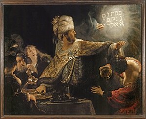 Belsazars festmålning (målning på duk) av Rembrandt Harmensz. van Rijn