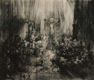 Kristus korsfäst mellan de två tjuvarna - "De tre korsen", ca 1653-1661 av Rembrandt van Rijn