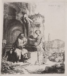 Kristus och Samariens kvinna: bland ruiner av Rembrandt van Rijn