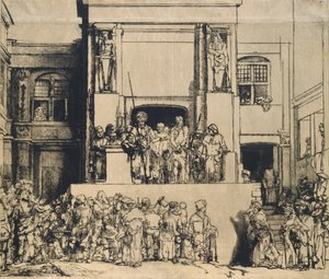 Kristus presenterade för folket: avlång tallrik av Rembrandt van Rijn