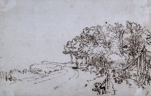 Copse vid spetsen av Amsteldijk nära Trompenburg, ca 1649 (penna och bläck på papper) av Rembrandt Harmensz. van Rijn
