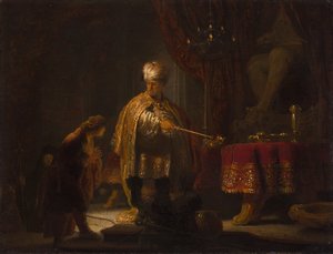 Daniel och Cyrus före Idol Bel av Rembrandt Harmensz. van Rijn