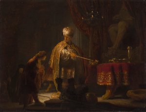 Daniel och Cyrus före Idol Bel av Rembrandt van Rijn