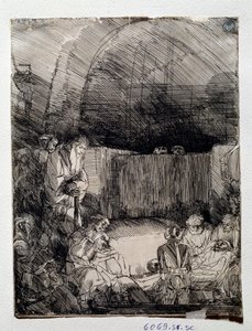 Utställning av frälsarens kropp Teckning av Rembrandt Harmenszoon van Rijn (1606-1669) Florens, Uffizi (kontor), Gabinetto Disegni e Stampe av Rembrandt van Rijn