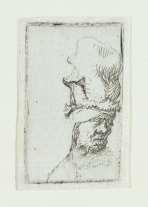 Huvudet på en man i hög keps (etsning) av Rembrandt van Rijn