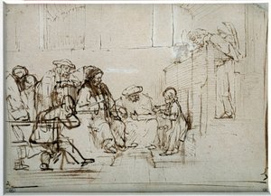 Jesusbarn med läkare teckning av Harmensz Van Rijn Rembrandt (1606-1669) av Rembrandt van Rijn