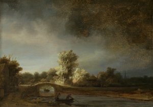 Landskap med en stenbro, ca 1638 (olja på panel) av Rembrandt van Rijn