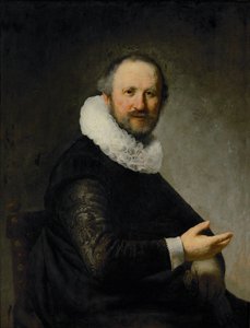 Mansporträtt, bildar par med kvinnoporträttet 40-02-03/63 Olja på nöt (olja på nötved) av Rembrandt Harmensz. van Rijn